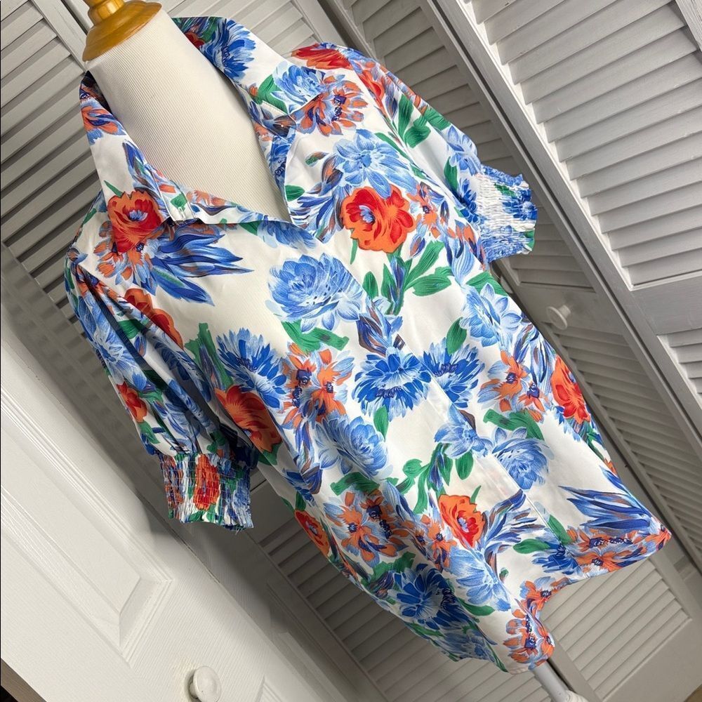 Floral Women's Blouse - Blue and Red